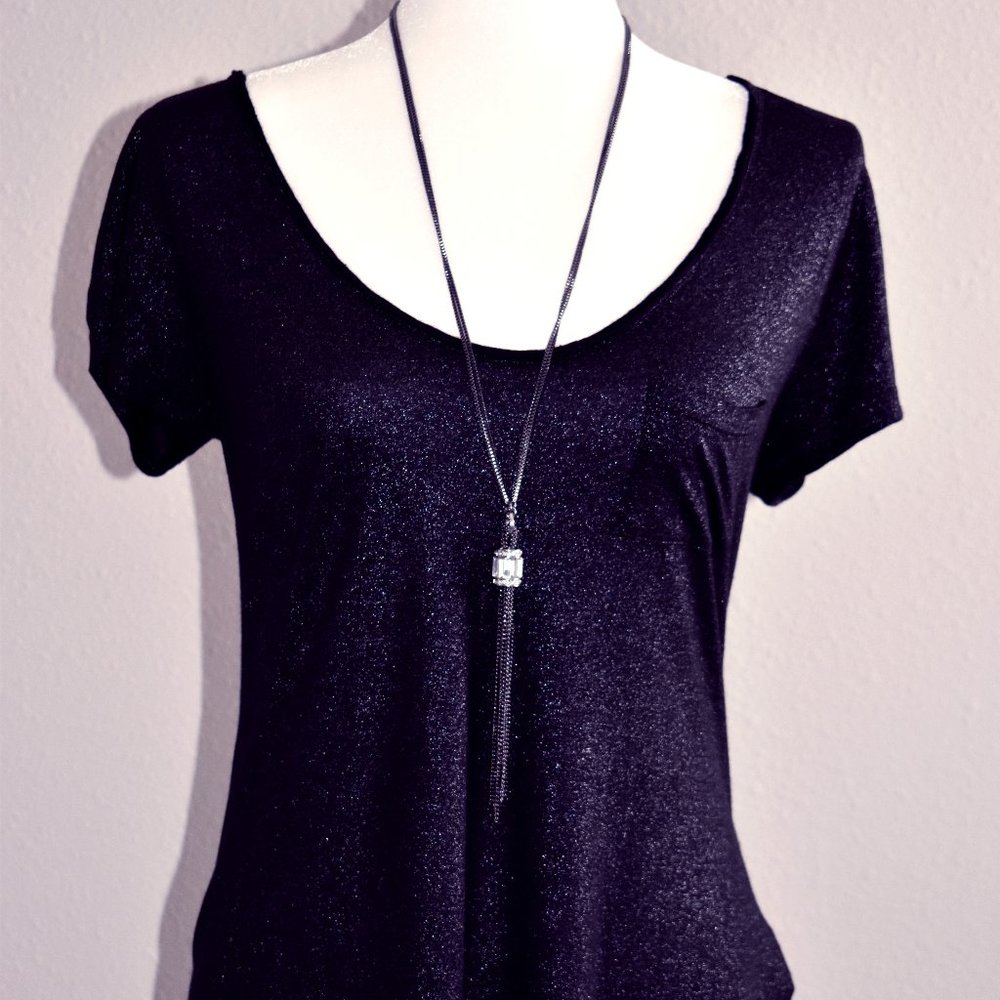 Rock & Republic Shimmery Black T- Shirt Sz S